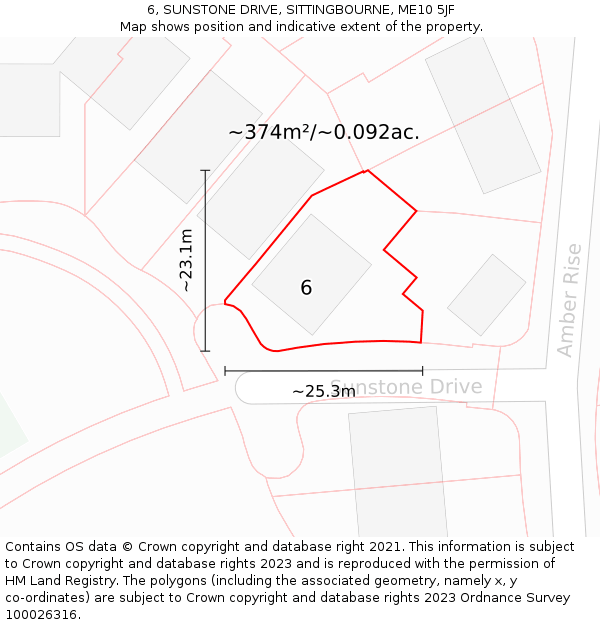 6, SUNSTONE DRIVE, SITTINGBOURNE, ME10 5JF: Plot and title map