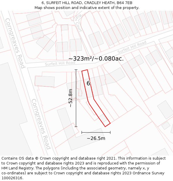 6, SURFEIT HILL ROAD, CRADLEY HEATH, B64 7EB: Plot and title map