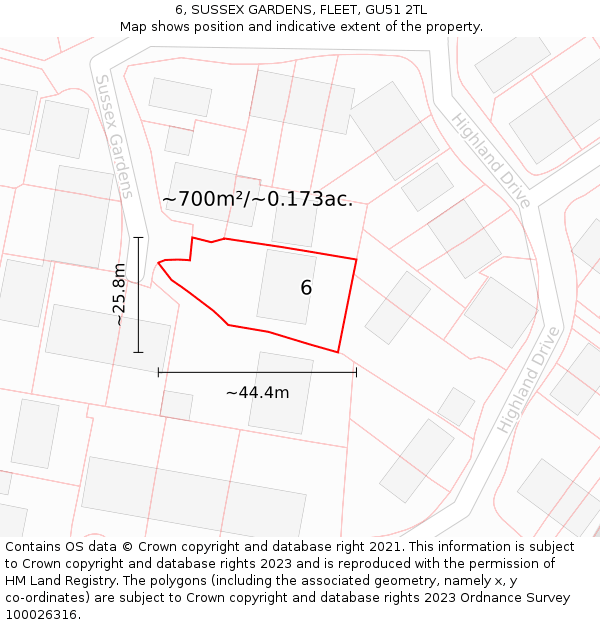 6, SUSSEX GARDENS, FLEET, GU51 2TL: Plot and title map