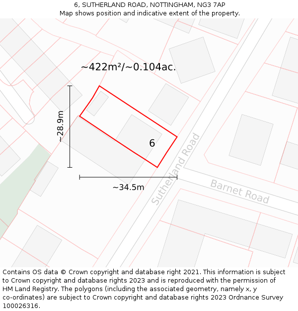6, SUTHERLAND ROAD, NOTTINGHAM, NG3 7AP: Plot and title map