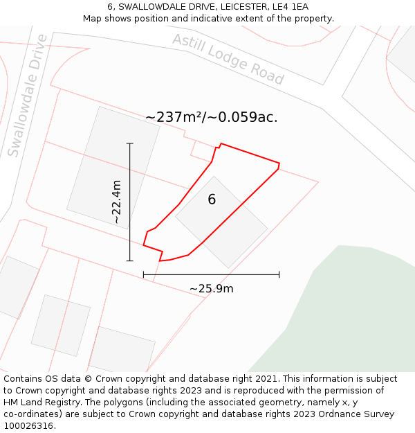 6, SWALLOWDALE DRIVE, LEICESTER, LE4 1EA: Plot and title map