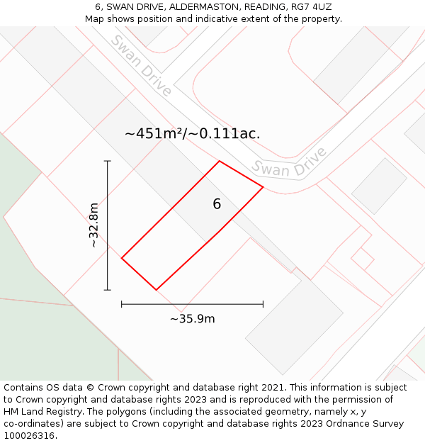 6, SWAN DRIVE, ALDERMASTON, READING, RG7 4UZ: Plot and title map