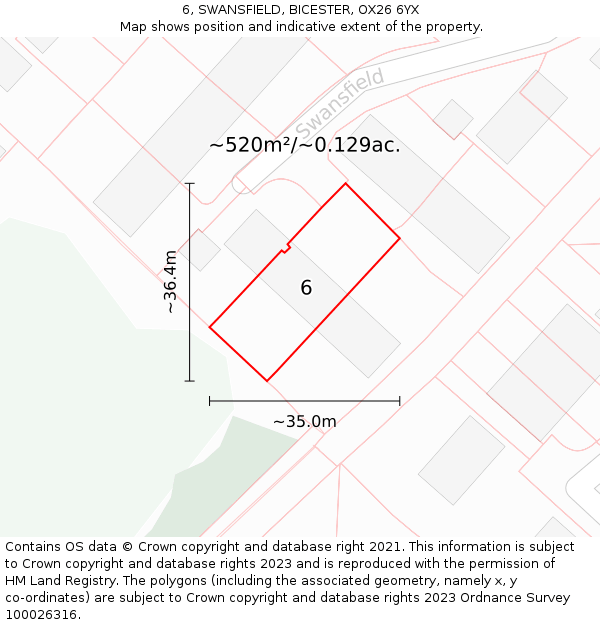 6, SWANSFIELD, BICESTER, OX26 6YX: Plot and title map