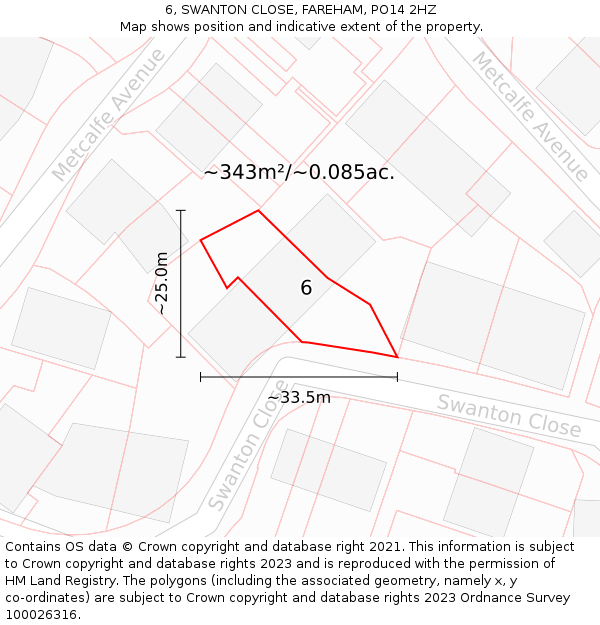 6, SWANTON CLOSE, FAREHAM, PO14 2HZ: Plot and title map