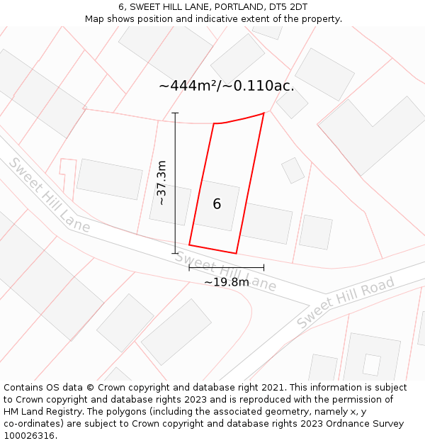 6, SWEET HILL LANE, PORTLAND, DT5 2DT: Plot and title map