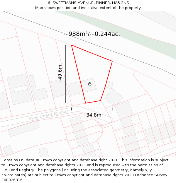 6, SWEETMANS AVENUE, PINNER, HA5 3NS: Plot and title map