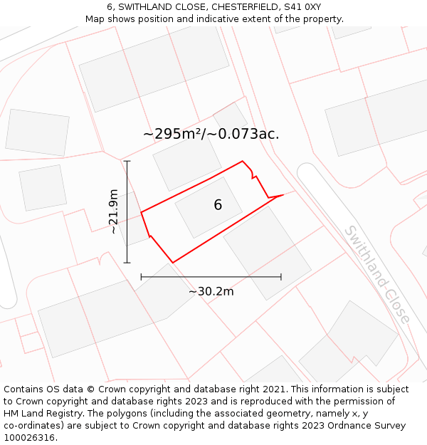 6, SWITHLAND CLOSE, CHESTERFIELD, S41 0XY: Plot and title map