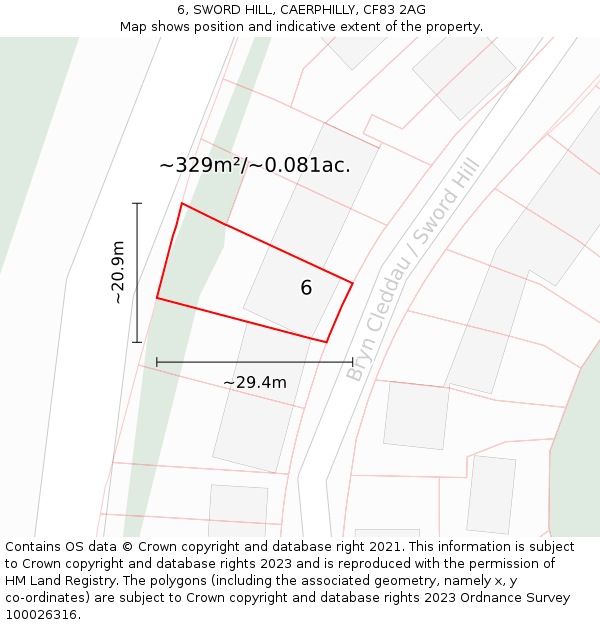 6, SWORD HILL, CAERPHILLY, CF83 2AG: Plot and title map