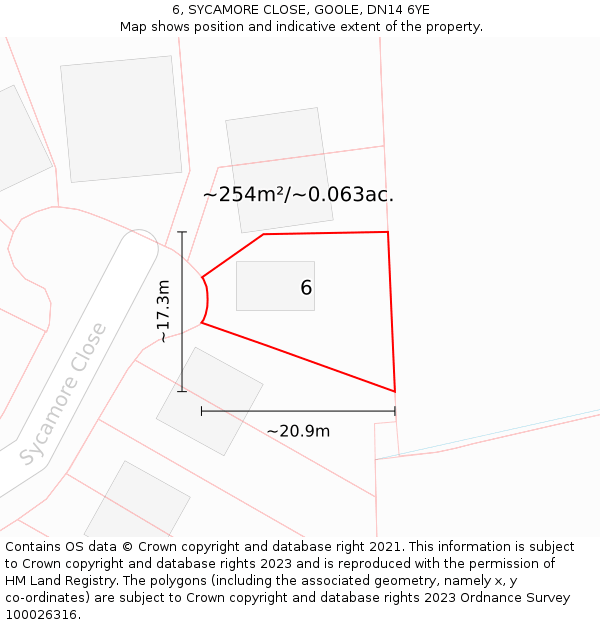 6, SYCAMORE CLOSE, GOOLE, DN14 6YE: Plot and title map