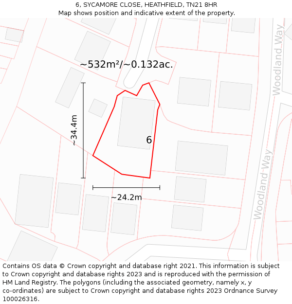 6, SYCAMORE CLOSE, HEATHFIELD, TN21 8HR: Plot and title map