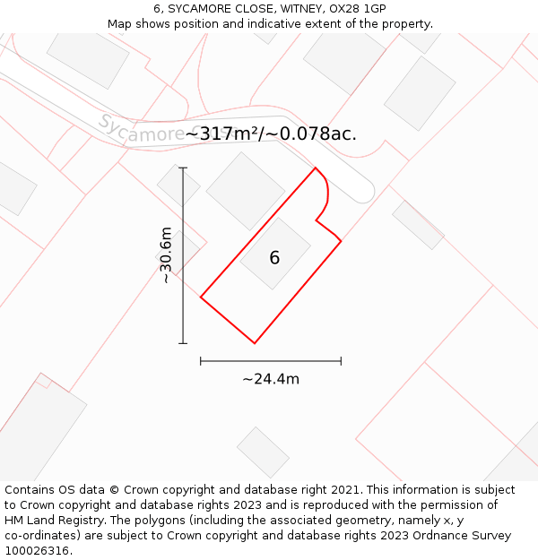 6, SYCAMORE CLOSE, WITNEY, OX28 1GP: Plot and title map