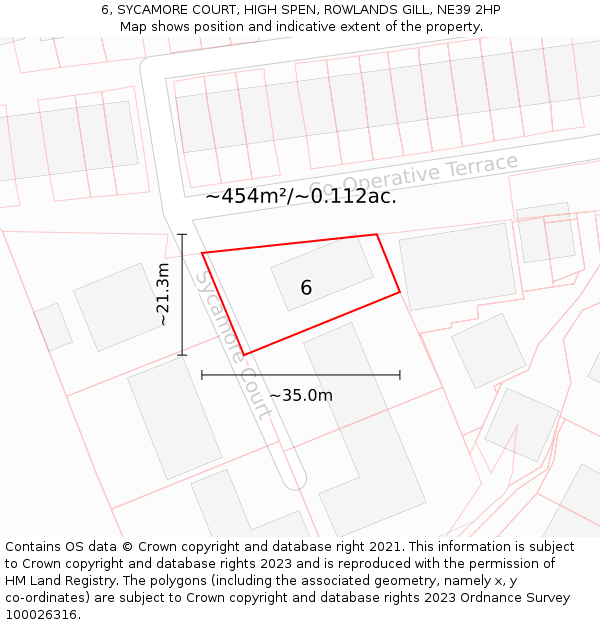 6, SYCAMORE COURT, HIGH SPEN, ROWLANDS GILL, NE39 2HP: Plot and title map