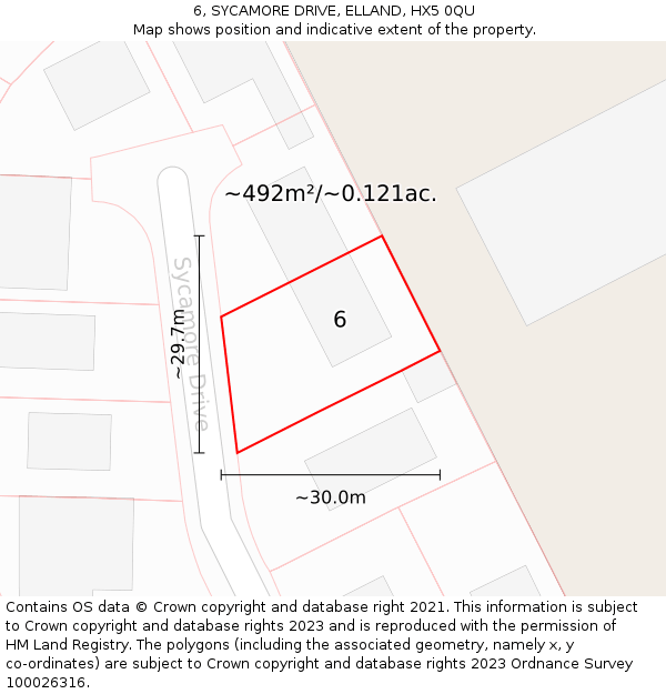 6, SYCAMORE DRIVE, ELLAND, HX5 0QU: Plot and title map