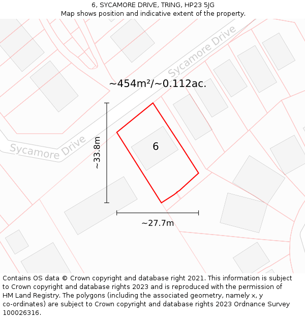 6, SYCAMORE DRIVE, TRING, HP23 5JG: Plot and title map