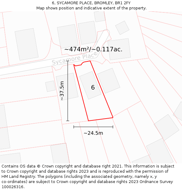 6, SYCAMORE PLACE, BROMLEY, BR1 2FY: Plot and title map