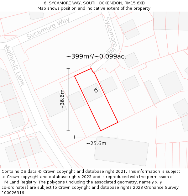 6, SYCAMORE WAY, SOUTH OCKENDON, RM15 6XB: Plot and title map