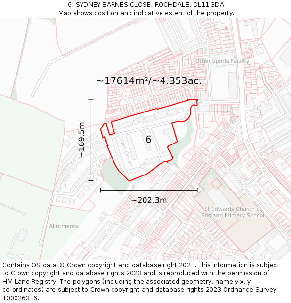 6, SYDNEY BARNES CLOSE, ROCHDALE, OL11 3DA: Plot and title map