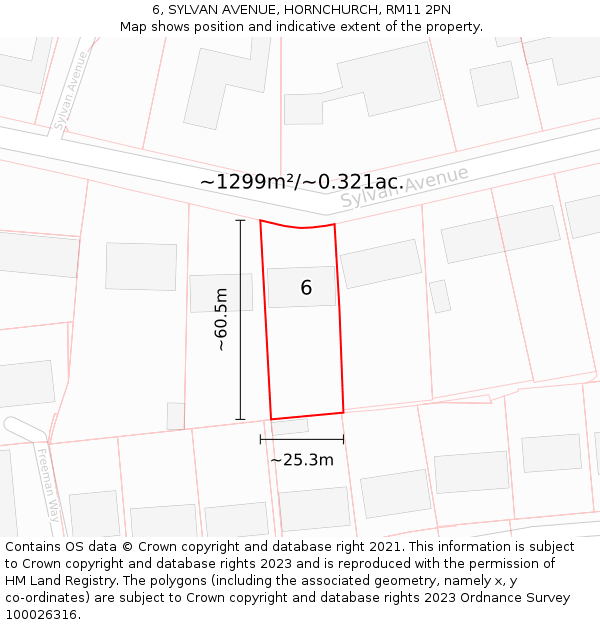 6, SYLVAN AVENUE, HORNCHURCH, RM11 2PN: Plot and title map