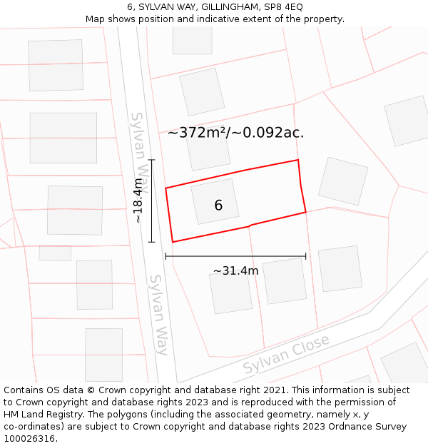 6, SYLVAN WAY, GILLINGHAM, SP8 4EQ: Plot and title map