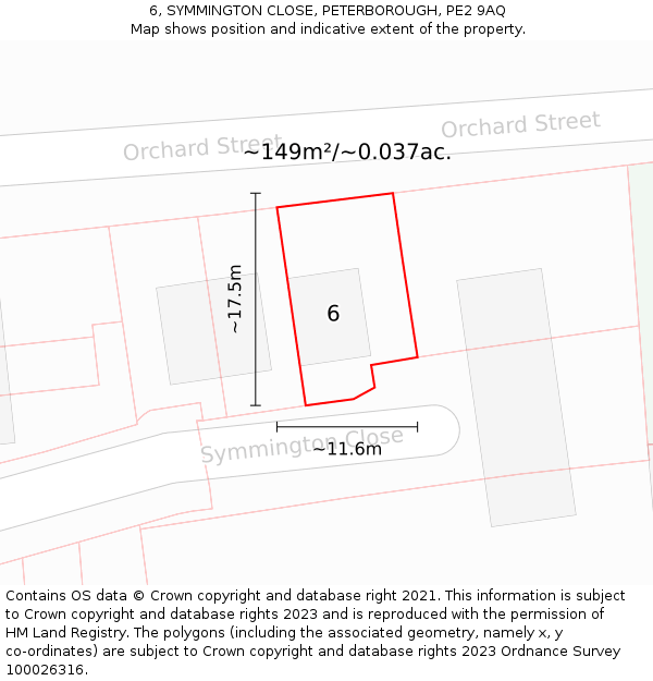 6, SYMMINGTON CLOSE, PETERBOROUGH, PE2 9AQ: Plot and title map