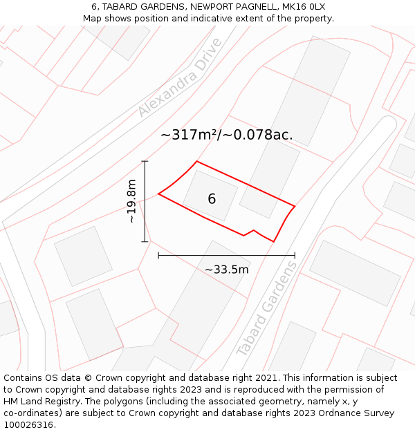 6, TABARD GARDENS, NEWPORT PAGNELL, MK16 0LX: Plot and title map