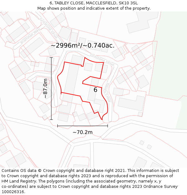 6, TABLEY CLOSE, MACCLESFIELD, SK10 3SL: Plot and title map