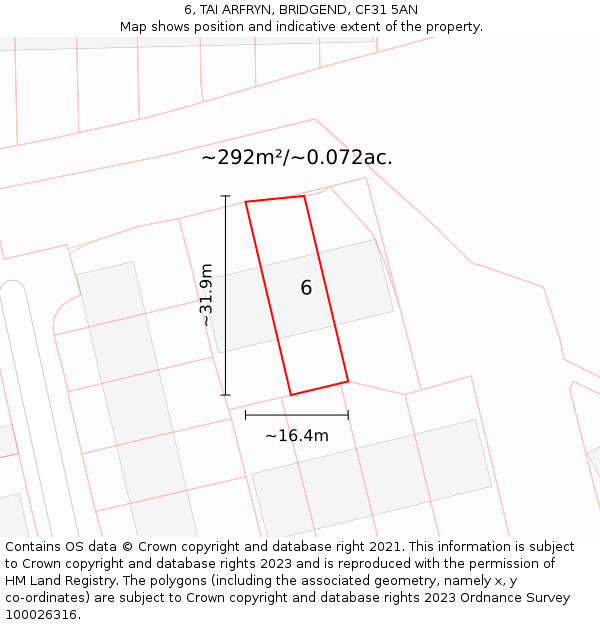 6, TAI ARFRYN, BRIDGEND, CF31 5AN: Plot and title map