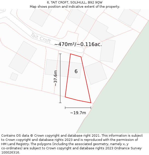 6, TAIT CROFT, SOLIHULL, B92 9QW: Plot and title map