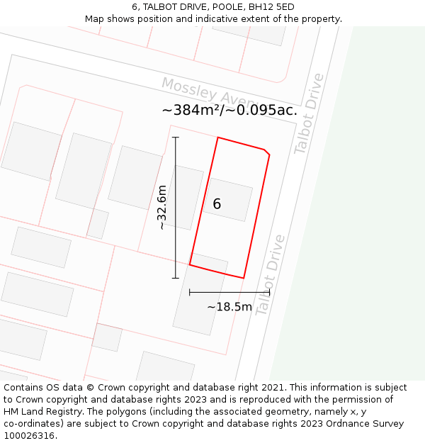 6, TALBOT DRIVE, POOLE, BH12 5ED: Plot and title map