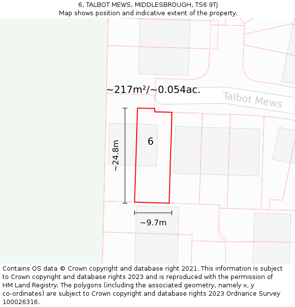 6, TALBOT MEWS, MIDDLESBROUGH, TS6 9TJ: Plot and title map