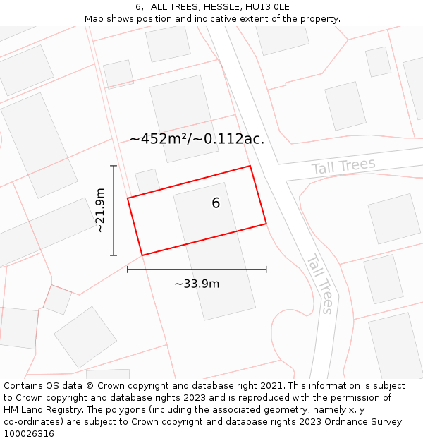 6, TALL TREES, HESSLE, HU13 0LE: Plot and title map