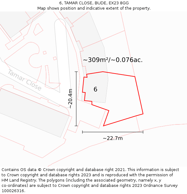 6, TAMAR CLOSE, BUDE, EX23 8GG: Plot and title map