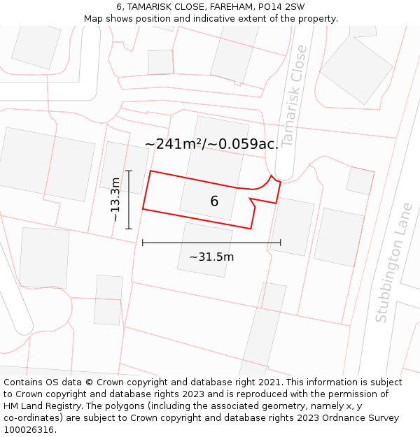 6, TAMARISK CLOSE, FAREHAM, PO14 2SW: Plot and title map