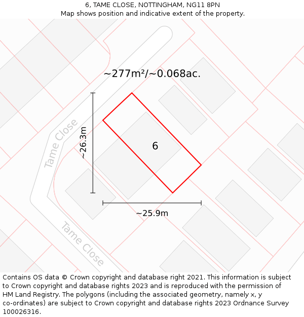 6, TAME CLOSE, NOTTINGHAM, NG11 8PN: Plot and title map