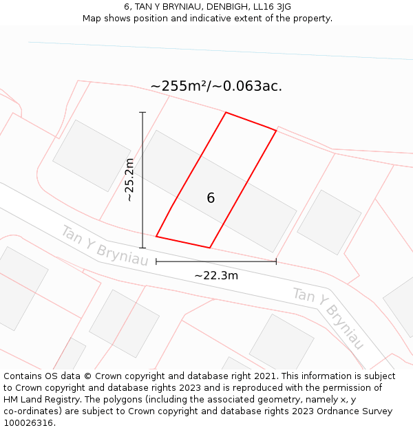 6, TAN Y BRYNIAU, DENBIGH, LL16 3JG: Plot and title map