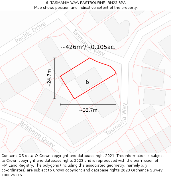 6, TASMANIA WAY, EASTBOURNE, BN23 5PA: Plot and title map