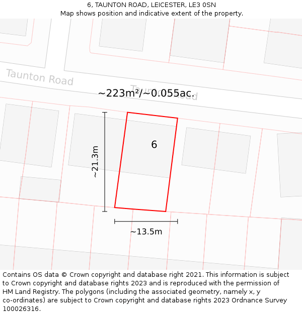 6, TAUNTON ROAD, LEICESTER, LE3 0SN: Plot and title map