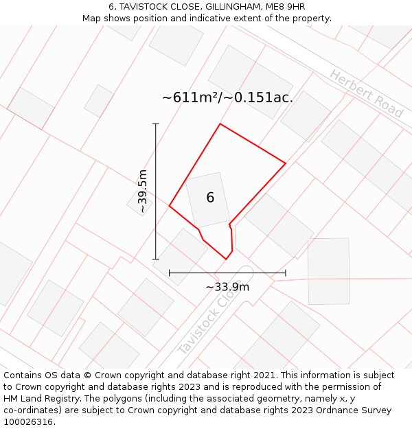 6, TAVISTOCK CLOSE, GILLINGHAM, ME8 9HR: Plot and title map