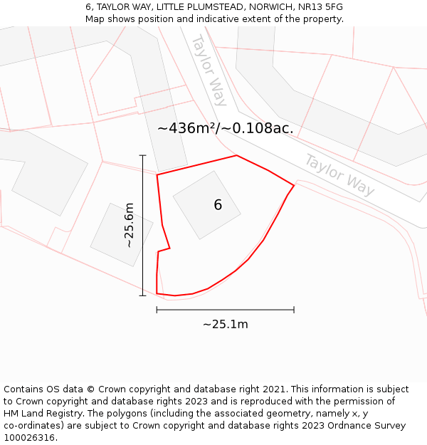 6, TAYLOR WAY, LITTLE PLUMSTEAD, NORWICH, NR13 5FG: Plot and title map