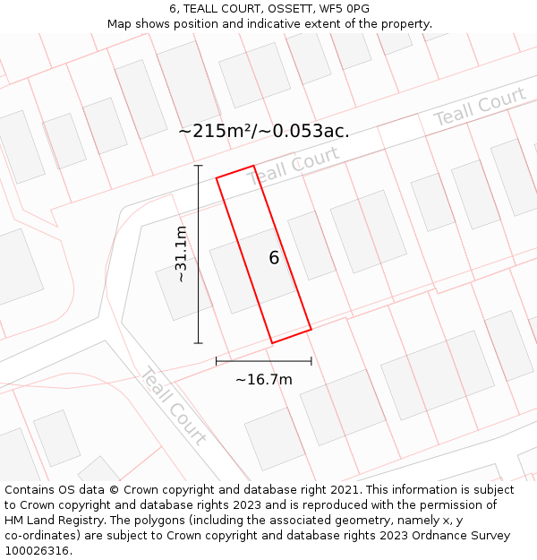 6, TEALL COURT, OSSETT, WF5 0PG: Plot and title map