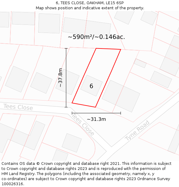 6, TEES CLOSE, OAKHAM, LE15 6SP: Plot and title map