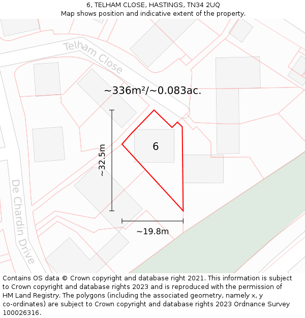 6, TELHAM CLOSE, HASTINGS, TN34 2UQ: Plot and title map