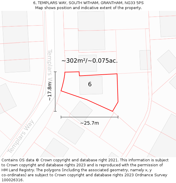 6, TEMPLARS WAY, SOUTH WITHAM, GRANTHAM, NG33 5PS: Plot and title map