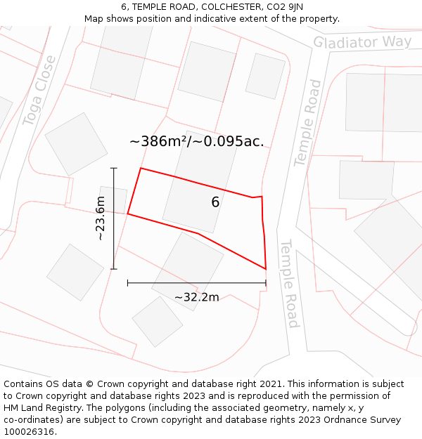 6, TEMPLE ROAD, COLCHESTER, CO2 9JN: Plot and title map