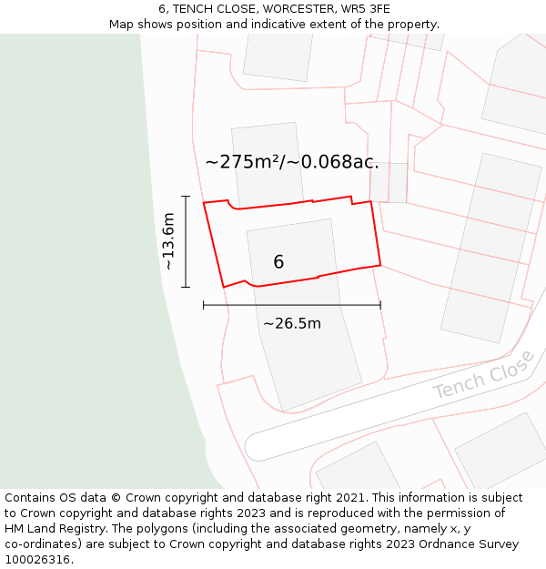 6, TENCH CLOSE, WORCESTER, WR5 3FE: Plot and title map