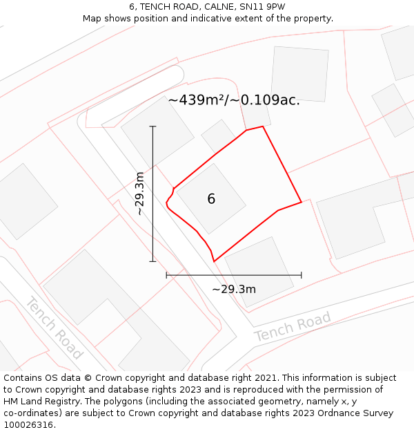 6, TENCH ROAD, CALNE, SN11 9PW: Plot and title map