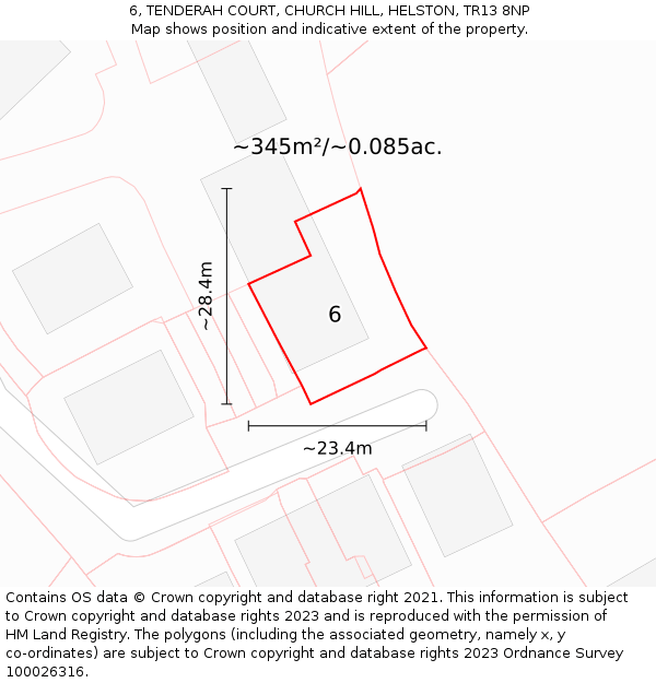 6, TENDERAH COURT, CHURCH HILL, HELSTON, TR13 8NP: Plot and title map