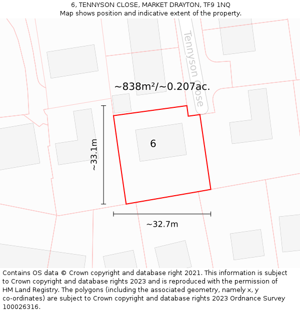 6, TENNYSON CLOSE, MARKET DRAYTON, TF9 1NQ: Plot and title map