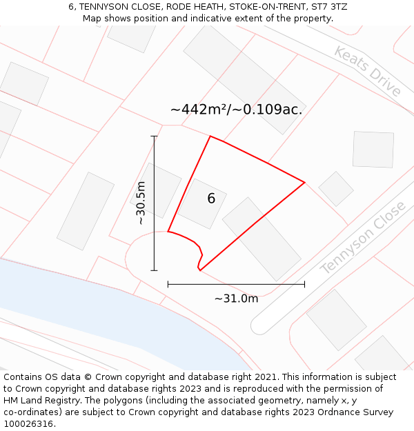 6, TENNYSON CLOSE, RODE HEATH, STOKE-ON-TRENT, ST7 3TZ: Plot and title map