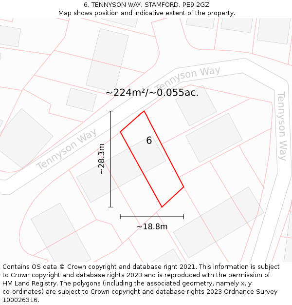 6, TENNYSON WAY, STAMFORD, PE9 2GZ: Plot and title map